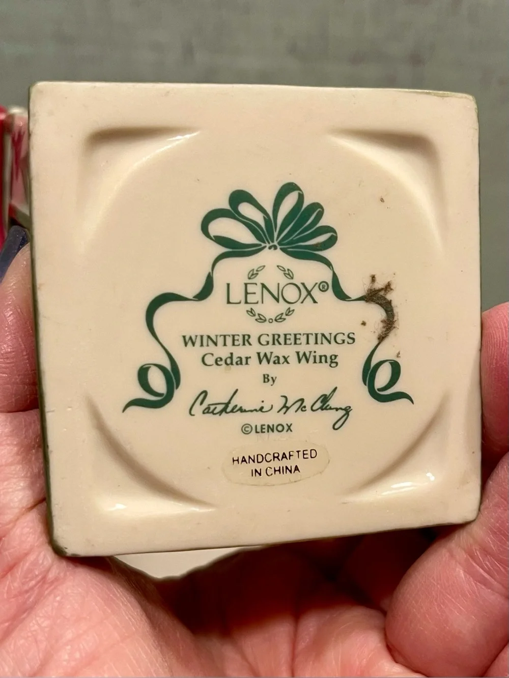 VINTAGE Lenox Winter Greetings Ceramic Votive Holder CEDAR WAX WING BIRD EUC